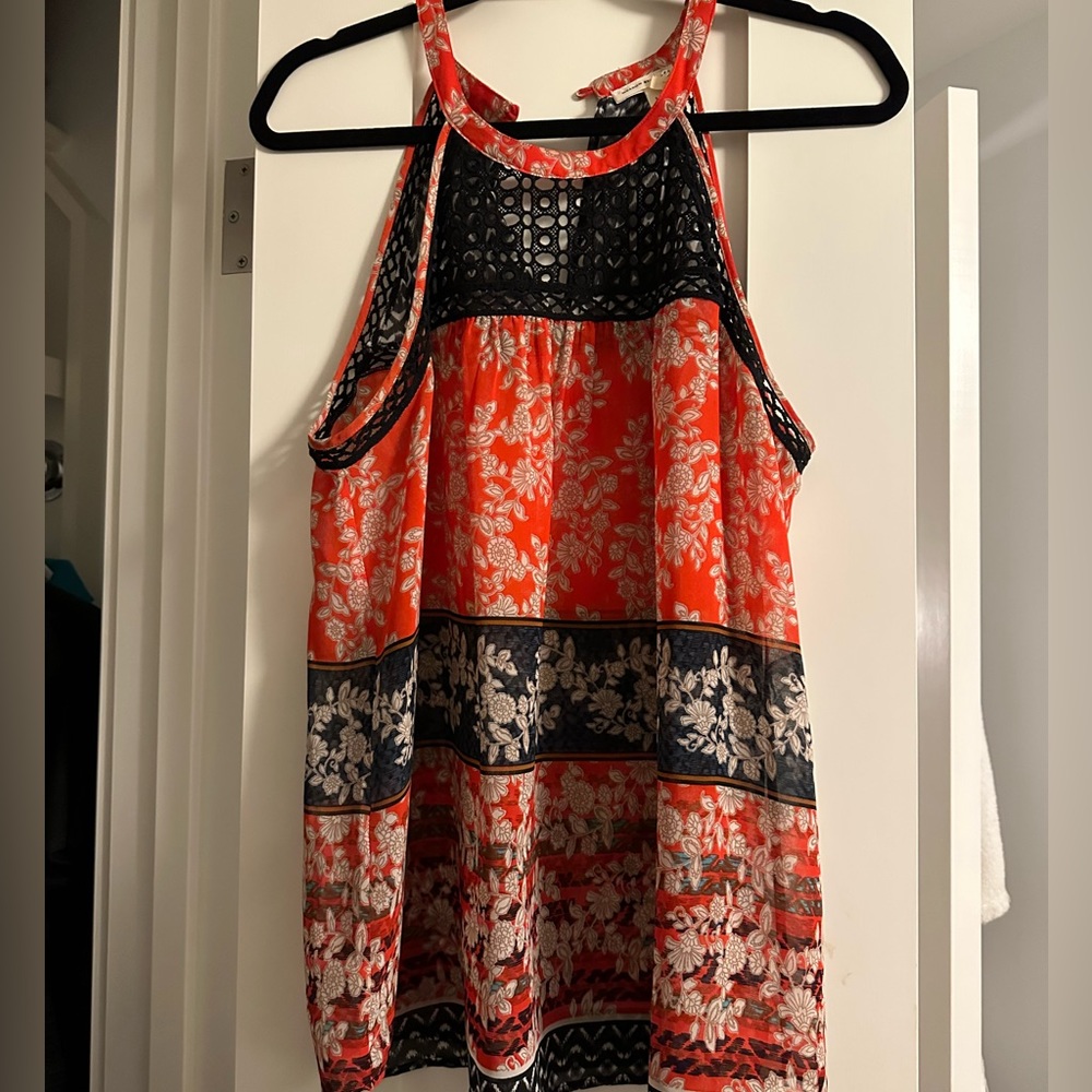 Anthropologie - Red Chiffon Pattern Top
